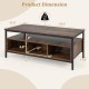 Dimensions of the 3-Tier Industrial Style Coffee Table with storage, featuring a heavy-duty metal frame and open.