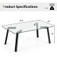 Modern tempered glass coffee table with metal frame, 43.5" x 24" x 18", ideal for stylish living room decor.