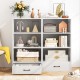 White 48-inch tall 4-tier wood bookcase with drawer, showcasing open and enclosed storage for versatile home.