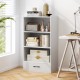 White 48-inch tall 4-tier wood bookcase with drawer, ideal for storage in bedroom, living room, or study room.