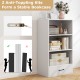 48-inch tall white wood bookcase with four tiers and drawer, featuring anti-tipping kits for stability in any room.