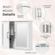 2-tier wall-mounted bathroom cabinet in white with double mirrored doors and durable metal hinges for easy access.