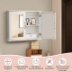 2-tier wall-mounted bathroom storage cabinet in white with double mirrored doors, ideal for organizing essentials.