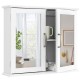 2-tier wall-mounted bathroom storage cabinet in white with double mirrored doors and metal handles for easy access.