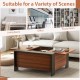 Walnut coffee table with sliding top and hidden compartment, ideal for living room or office organization.