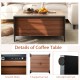 Walnut coffee table with sliding top, hidden compartment, and 5 supportive feet for stable use in any setting.