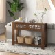 Brown 2-tier console table featuring a wide tabletop and elegant design, ideal for displaying decor in small spaces.