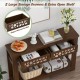 2-tier console table in brown with mirrored drawers, open shelf, and wide tabletop for stylish storage and display.