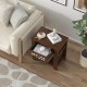 Wood retro end table in brown with mirrored glass drawer and open shelf, perfect for stylish storage and display.