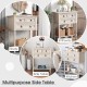 Narrow console table in beige with three storage drawers and open bottom shelf, ideal for entryway or small spaces.