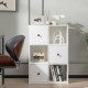 Three-tier white bookshelf with drawers, featuring an anti-toppling device, ideal for living room storage and.