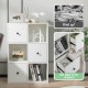 3-tier white bookshelf with drawers, featuring smooth metal sliders and anti-toppling device for safety in living rooms.