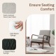 Modern accent chair with rubber wood frame, gray faux linen fabric, and lumbar pillow for comfortable seating.