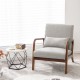 Modern accent chair with rubber wood frame, gray faux linen fabric, and lumbar pillow, perfect for relaxing activities.