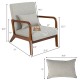 Modern accent chair with rubber wood frame, gray cushion, and lumbar pillow, ideal for reading and relaxation.