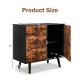 Mid-century wood storage cabinet with door and 3 drawers, featuring adjustable shelves and anti-slip footpads for.