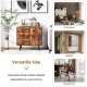 Mid-Century wood storage cabinet with 3 drawers and 2-tier door, ideal for versatile use in living room or dining room.