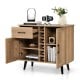 Buffet sideboard with two doors, six-bottle wine rack, and adjustable shelves in mid-century modern style for versatile.