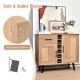 2-door buffet sideboard in mid-century modern style with 6-bottle wine rack and pull-out drawer for versatile storage.