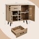 2-door buffet sideboard with adjustable shelves, 6-bottle wine rack, and pull-out drawer for versatile storage.