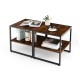 Rustic brown 2-tier end table set with metal frame, perfect for living room or bedroom storage and decor.
