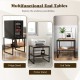 Rustic brown 2-tier end table set with metal frame, perfect for living room or bedroom, accommodating mini fridge or.
