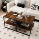 Rustic brown 2-tier end table set with metal frame, ideal for living room or bedroom storage and decor.