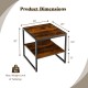 Dimensions of the 2-tier square end table set in rustic brown, featuring a sturdy metal frame for living room or.