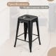 Black 24-inch Tolix style counter height barstool with stackable design, anti-skid foot pads, and waterproof surface.