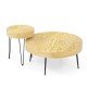 Set of 2 round coffee tables with solid pine wood tops and rustproof metal legs, ideal for living room or bedroom use.