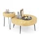 Set of 2 solid wood farmhouse round coffee tables with natural finish and rustproof metal legs, ideal for living room.