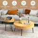 Wooden coffee tables with metal legs in radial pattern, featuring sturdy construction and adjustable foot pads for.