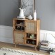 Rattan buffet cabinet showcasing a natural wood finish and open cubbies, perfect for stylish storage in any room.