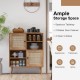 Rattan buffet cabinet featuring 2 doors and 4 open cubbies, made of solid wood for versatile storage in any room.