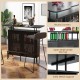 4-tier black liquor bar table with open shelf, 6 glass holders, and metal footrest for living room or kitchen use.