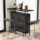 4-tier black liquor bar table with metal footrest, 6 glass holders, and open shelves for convenient drink storage.