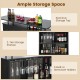 4-tier black liquor bar table featuring 6 glass holders, spacious countertop, and metal footrest for convenient use.