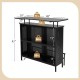 4-tier black liquor bar table dimensions showing 48" countertop, 42" height, and 20" depth, ideal for entertaining.