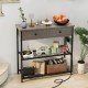 Narrow gray console table with 2 drawers and 2 metal mesh shelves, featuring USB ports and a durable design for.