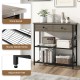 Narrow console table in gray with two drawers, metal mesh shelves, and USB ports for versatile storage and display.