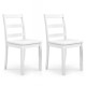 Set of 2 white wood dining chairs with solid rubber wood legs, featuring a ladder back and large seat for comfort.