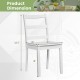 White dining chair with solid rubber wood legs, featuring a ladder back and dimensions of 33.5" height and 18" seat.
