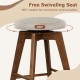 Backless swivel barstool with beige linen fabric seat and rubber wood legs, ideal for counter heights of 35"-39".