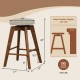 Backless swivel barstool with beige linen fabric seat, rubber wood legs, ideal for counters 35"-39" high.