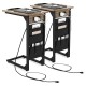C-shaped end table set of 2 in rustic brown with charging station and side storage for living room or bedroom use.
