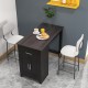 Counter height bar table in black with storage cabinet and drawer, perfect for dining or living room use.