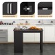Counter height bar table in black with storage cabinet, drawer, and convenient handles for versatile home use.
