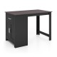 Counter height bar table in black with storage cabinet and drawer, featuring a retro tabletop for elegant flair.