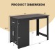Counter height bar table in black with storage cabinet and drawer, featuring dimensions and adjustable shelf for.