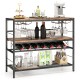 41-inch rustic brown bar table with wine rack, 4 rows for glasses, and 3 storage shelves, ideal for kitchens and dining.